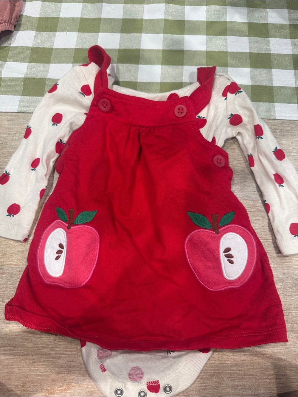 The Children's Place Red Apple Pinafore Dress with Cream Apple-Print Top